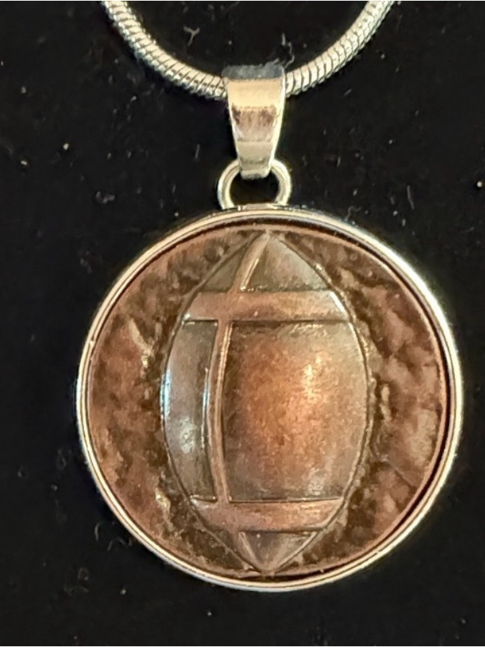 Football Pendant Silver Tone Necklace